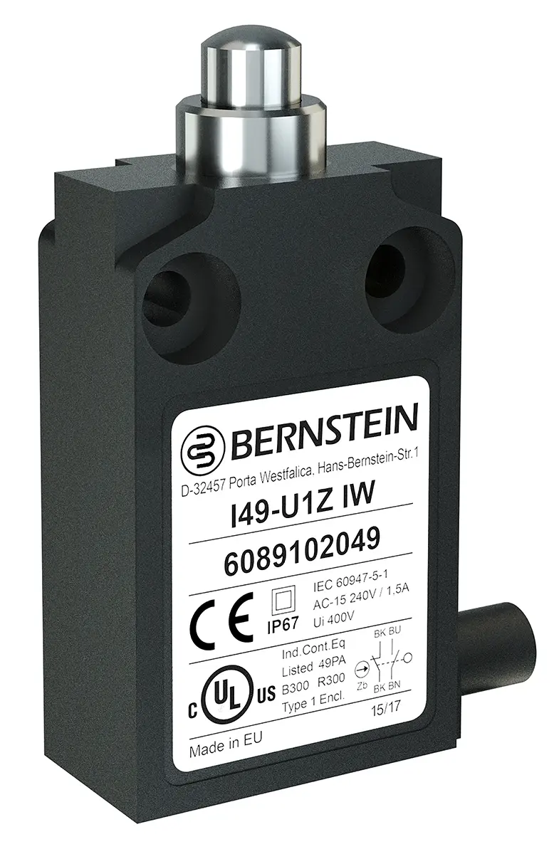 Bernstein AG I49 Endschalter, Stößel, SPST, Schließer/Öffner, IP 67, Kunststoff Anschluss Kabel