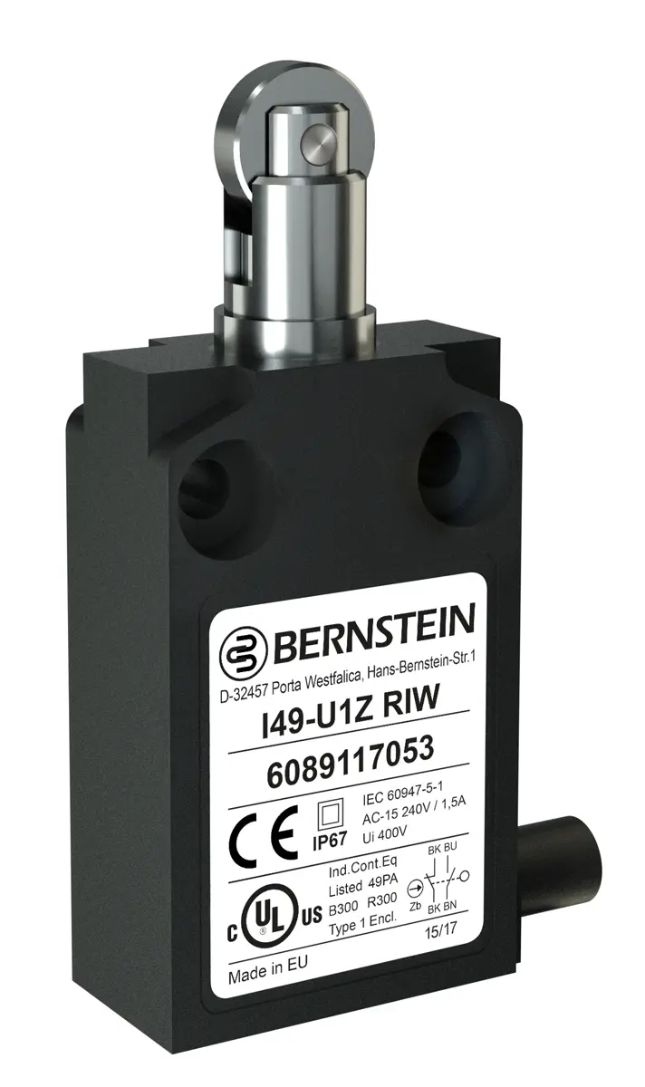 Bernstein AG I49 Endschalter, Rollenstößel, SPST, Schließer/Öffner, IP 67, Kunststoff Anschluss Kabel