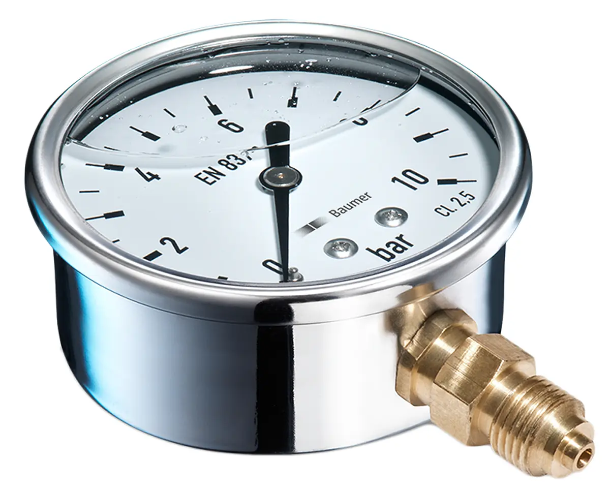 Produktfoto 1 von Bourdon Hydraulikdruckmessgerät 0bar ±2.5%, Ø 63mm Edelstahl Gehäuse G1/4, ISO-kalibriert