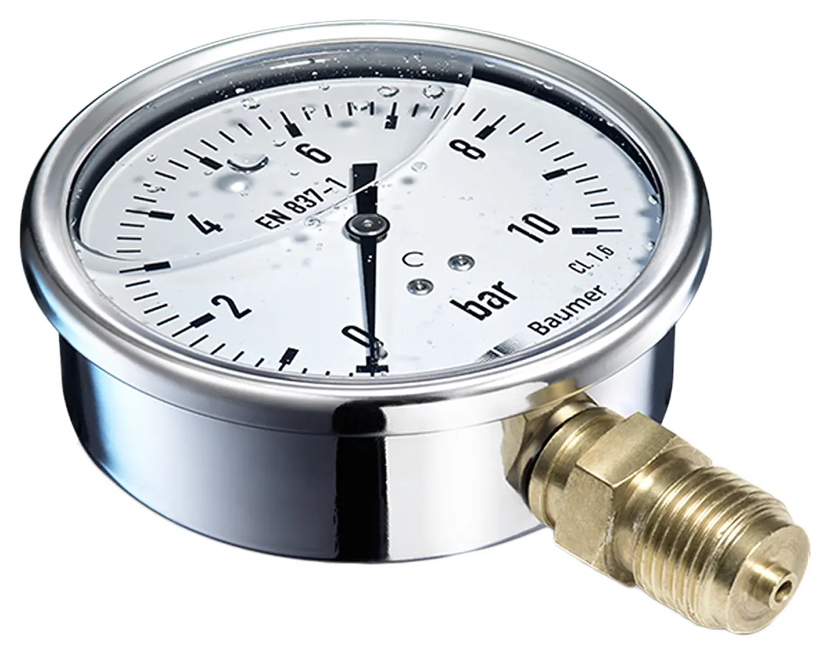 Produktfoto 1 von Bourdon Hydraulikdruckmessgerät 0bar ±2.5%, Ø 100mm Edelstahl Gehäuse, ISO-kalibriert