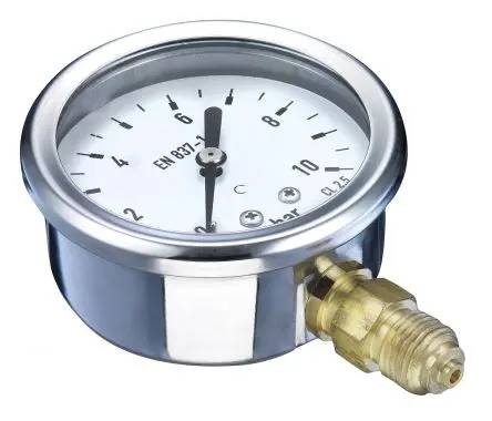 Produktfoto 1 von Bourdon Unterseite MIT3 Manometer 63 mm 0 bar → 10 bar ±2.5 % Edelstahl Gehäuse G 1/4, ISO-kalibriert