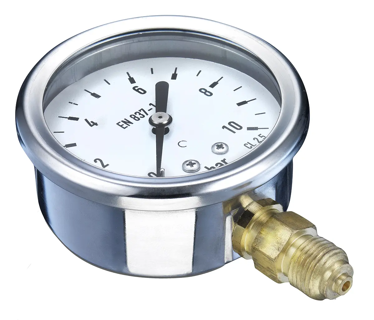 Produktfoto 1 von Bourdon Hydraulikdruckmessgerät 0bar ±2.5%, Ø 63mm Edelstahl Gehäuse G1/4, ISO-kalibriert