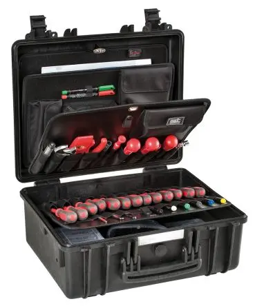 Produktfoto 1 von GT Line Kunststoff Werkzeugkoffer Schwarz, 2 Schubladen, L. 445 mm B. 345mm H. 190 mm, 6.5 kg, Vorhängeschloss