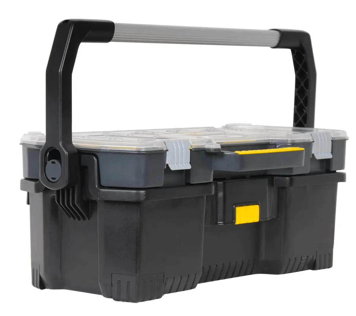 Produktfoto 1 von Stanley Schaum Werkzeugbox Schwarz, Gelb, L. 610 mm B. 251 mm H. 610 mm, Drucktaster