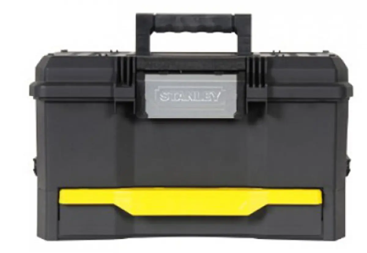 Produktfoto 1 von Stanley Werkzeugbox Schwarz, 1 Schubladen, L. 481 mm B. 28 cm H. 481 mm, Vorhängeschloss