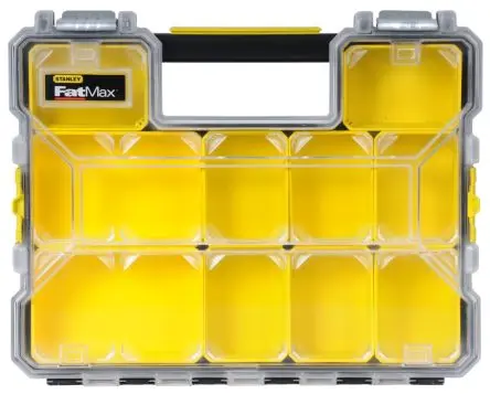 Produktfoto 1 von Stanley Kleinteilebox, Polycarbonat, Metall Gelb, Schwarz, 10 Fächer Verstellbare Fächer, 446 mm x 432mm x 640 mm
