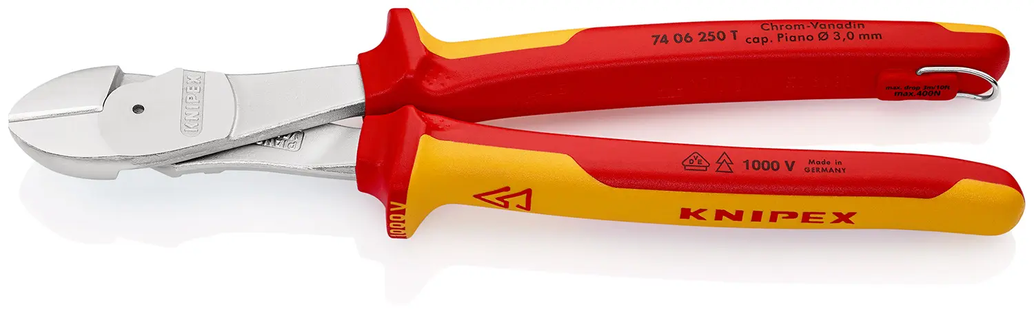 Produktfoto 1 von Knipex Knipex VDE 1000V zugelassen Mit abgeflachter Kante Seitenschneider Höhensicher 25 mm, Schneidleistung 4.6 mm