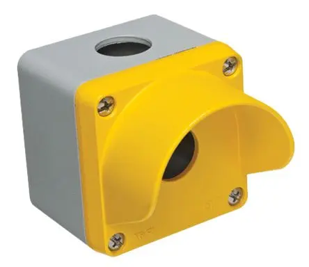 Produktfoto 1 von RS PRO Drucktastengehäuse, 1 x Ø 22.5 mm, Gelb, Aluminiumdruckguss, IP65