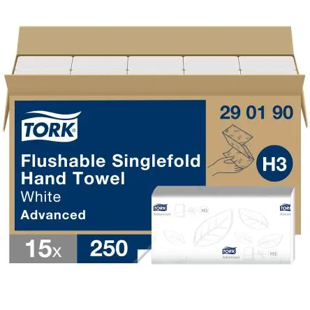 Produktfoto 1 von Tork Flushable Papierhandtuch Gefaltet, 115 x 230 mm 2, 250-Blatt