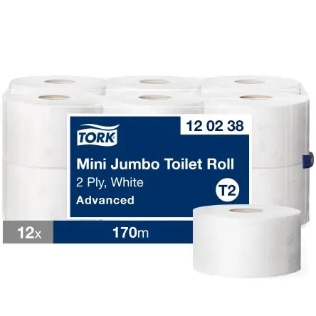 Produktfoto 1 von Tork Toilettenpapier 850-Blatt, 12 x Rollen 2 170 m Mini Jumbo