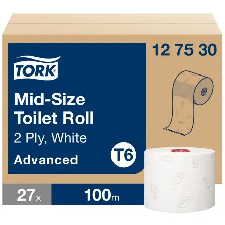 Produktfoto 1 von Tork Toilettenpapier, 27 x Rollen 2 Compact Mid Size Advanced Mittelgroß