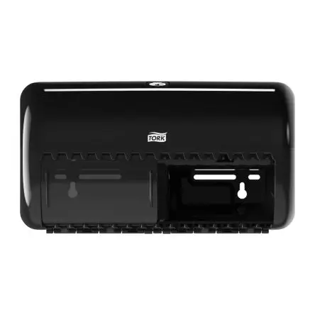 Produktfoto 1 von Tork Kunststoff Toilettenpapierhalter Doppelt, Schwarz, 153 mm x 158 mm x 286mm