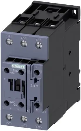 Produktfoto 1 von Siemens 3RT2 Schütz 110V ac-Spule, 3-polig, 690V ac / 90 A 110V ac 37 kW 1 Schließer/1 Öffner Motorsteuerung