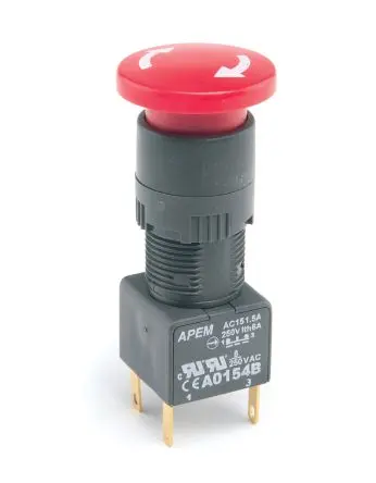 APEM A01 Not-Aus-Drucktaster, Frontplattenmontage, Ø 16 mm, 2-poliger Umschalter, Schwarz IP65
