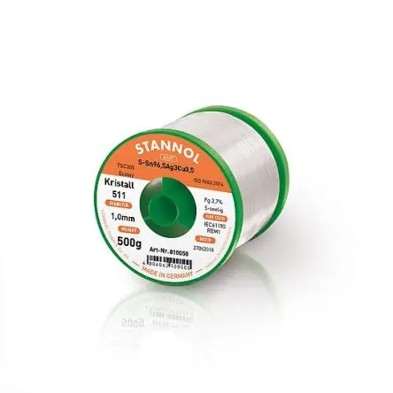Produktfoto 1 von Stannol Draht Lötzinn bleifrei 95 %Sn 0 %Pb 1 %Cu 4 %Ag, 217 °C, Ø 0.5 mm / 250 g