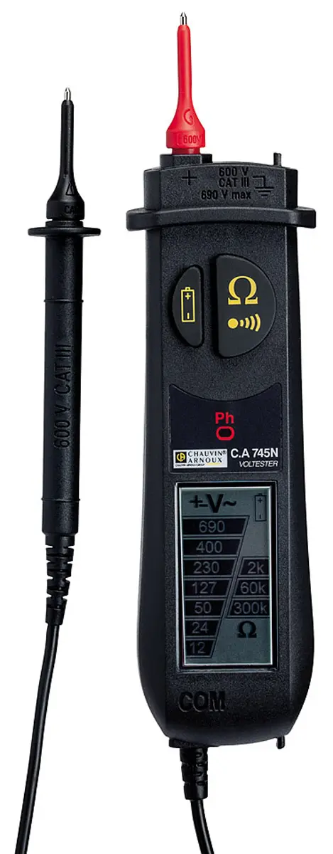 Produktfoto 1 von Chauvin Arnoux CA 745N. LCD Spannungsprüfer mit Durchgangsprüfung, CAT III 600V