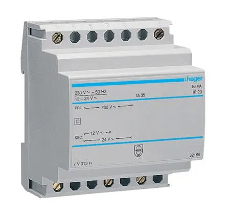 Produktfoto 1 von Hager 1 Baustellentransformator 16 VA, Primär 230 V / Sekundär 12 V, 16 V, 24 V, 30 V, 2.08 A