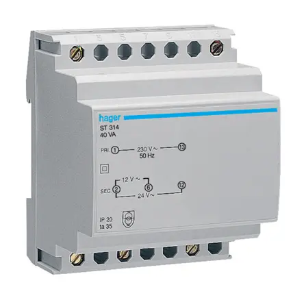 Produktfoto 1 von Hager 1 ST3 Baustellentransformator 40 VA, Primär 230 V / Sekundär 12 V, 14 V, 24 V, 27 V, 3.33 A