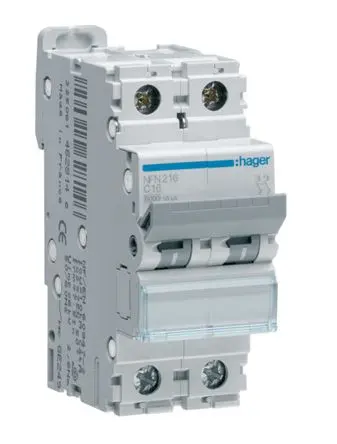 Produktfoto 1 von Hager NFN Miniaturüberlastschalter Typ C, Pol 2-polig 10A 400V ac, Abschaltvermögen 10 kA