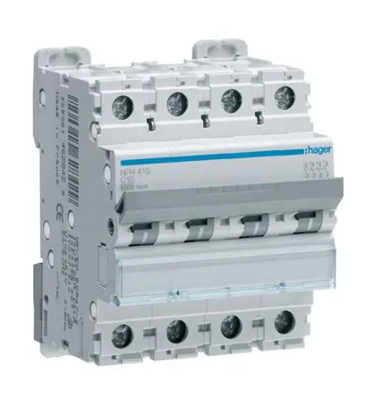 Hager NFN Miniaturüberlastschalter Typ C, Pol 4-polig 10A 400V ac, Abschaltvermögen 10 kA