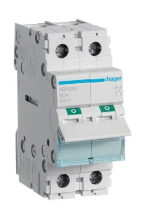 Produktfoto 1 von Hager SB Trennschalter 2-polig DIN-Hutschiene 80A Grau IP20 1-phasig