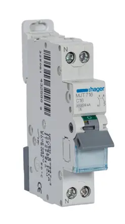 Produktfoto 1 von Hager MJT Miniaturüberlastschalter Typ C, Pol 2-polig 16 A 400 V ac, Abschaltvermögen 6 kA 253 V dc
