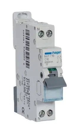 Produktfoto 1 von Hager MJT Miniaturüberlastschalter Typ C, Pol 2-polig 16A 400V ac, Abschaltvermögen 6 kA 253 V dc