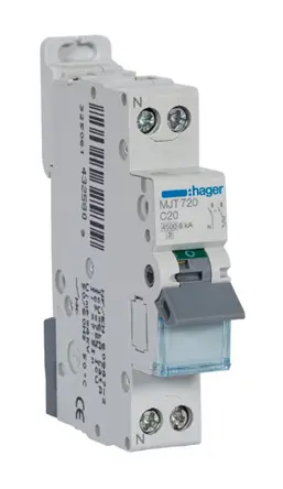 Produktfoto 1 von Hager MJT Miniaturüberlastschalter Typ C, Pol 2-polig 20 A 400 V ac, Abschaltvermögen 6 kA 253 V dc