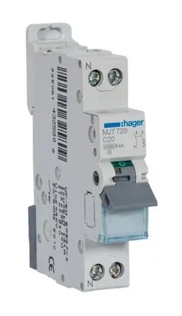 Produktfoto 1 von Hager MJT Miniaturüberlastschalter Typ C, Pol 2-polig 20A 400V ac, Abschaltvermögen 6 kA 253 V dc