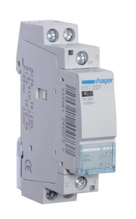 Produktfoto 1 von Hager ESC Schütz 230 V ac-Spule, 2-polig, 230V ac / 25 A 230 V ac 2.9 VA 1 Schließer/1 Öffner Motorsteuerung