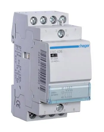 Produktfoto 1 von Hager ESC Schütz 230V ac-Spule, 4-polig, 400V ac / 25 A 230V ac 3.4 VA 4 Öffner Motorsteuerung 4-Hilfskontakte