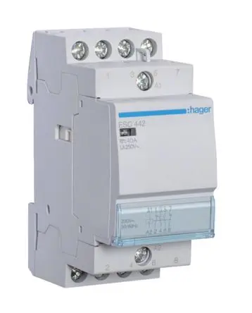 Produktfoto 1 von Hager ESC Schütz 230V ac-Spule, 4-polig, 400V ac / 40 A 230V ac 7 W 2 Schließer/2 Öffner Motorsteuerung 4-Hilfskontakte