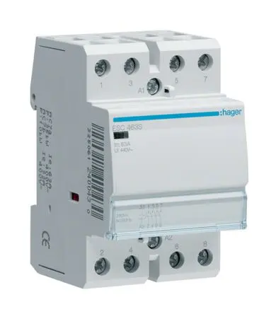 Produktfoto 1 von Hager ESC Schütz 230V ac-Spule, 4-polig, 400V ac / 63 A 230V ac 6.5 kW 4 Schließer Motorsteuerung 4-Hilfskontakte