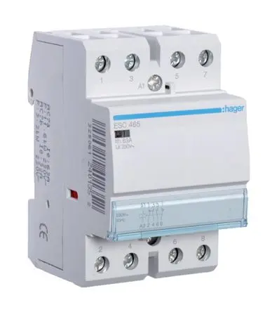 Produktfoto 1 von Hager ESC Schütz 230V ac-Spule, 4-polig, 400V ac / 63 A 230V ac 7 W 2 Schließer/2 Öffner Motorsteuerung 4-Hilfskontakte