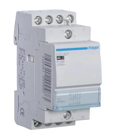 Produktfoto 1 von Hager ESC Schütz 24V ac-Spule, 4-polig, 400V ac / 25 A 24V ac 1.9 kW 2 Schließer/2 Öffner Motorsteuerung 4-Hilfskontakte