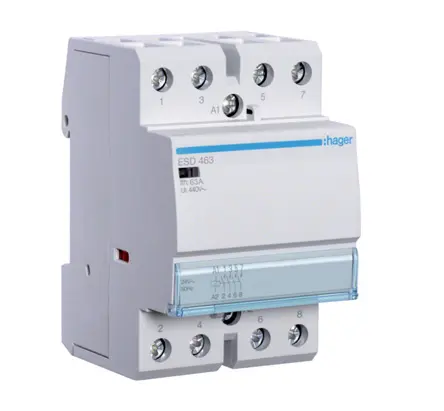 Produktfoto 1 von Hager ESC Schütz 24 V ac-Spule, 4-polig, 400V ac / 63 A 24 V ac 7 VA 4 Schließer Motorsteuerung 4-Hilfskontakte
