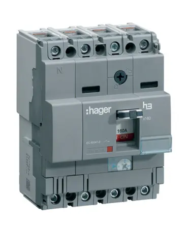 Produktfoto 1 von Hager HCA, Kompaktschutzschalter 4-polig, 160 A DIN-Hutschiene 415 V ac