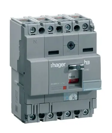 Produktfoto 1 von Hager HCA, Kompaktschutzschalter 4-polig, 160A DIN-Hutschiene 415V ac
