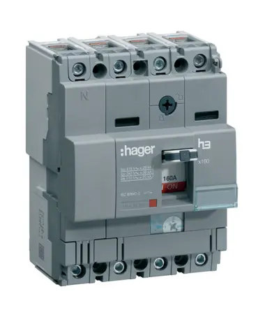 Produktfoto 1 von Hager HHA, Kompaktschutzschalter 4-polig, 40 A DIN-Hutschiene 415 V ac
