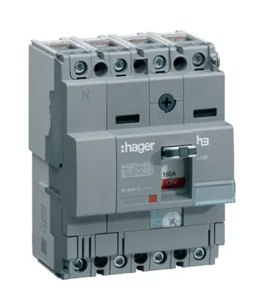 Produktfoto 1 von Hager HHA, Kompaktschutzschalter 4-polig, 125 A DIN-Hutschiene 415 V ac