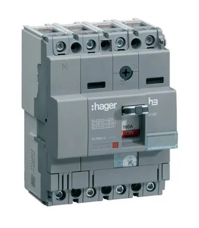 Produktfoto 1 von Hager HHA, Kompaktschutzschalter 4-polig, 160 A DIN-Hutschiene 415 V ac