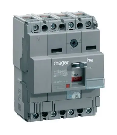 Produktfoto 1 von Hager HHA, Kompaktschutzschalter 4-polig, 160A DIN-Hutschiene 415V ac