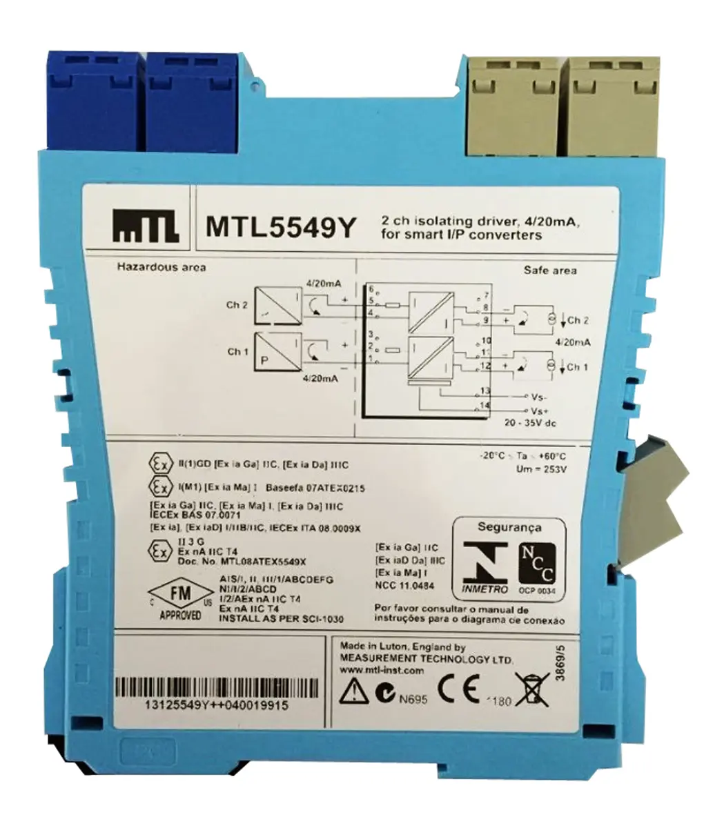 Produktfoto 1 von Eaton Serie MTL Signalwandler 20/35 V dc, Strom/Spannung / Strom 4 to 20 mA AUS DIN-Hutschiene, IECEx, ATEX