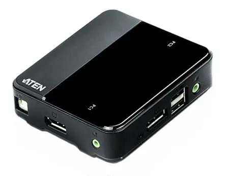 Aten KVM-Switch 2-Port 1 Videoausgänge DisplayPort USB 3,5 mm Stereo 4096 x 2160 pixel