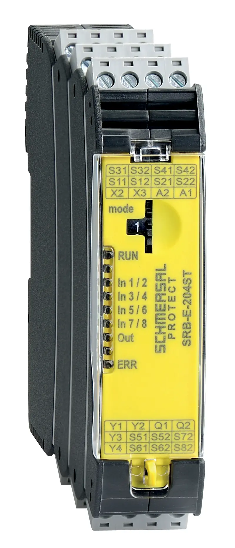 Produktfoto 1 von Schmersal SRB-E Sicherheitsrelais, 24V dc, 1, 2-Kanal, 2 Sicherheitskontakte Not-Aus, 1 ISO 13849-1, Automatisch 3 SIL