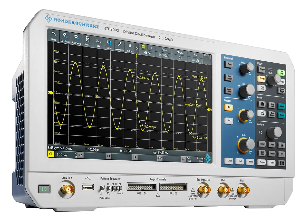 Produktfoto 1 von Rohde & Schwarz RTB2000 RTB2002 Mixed-Signal Tisch Oszilloskop 2-Kanal Analog 200MHz CAN, IIC, LIN, RS232, RS422,