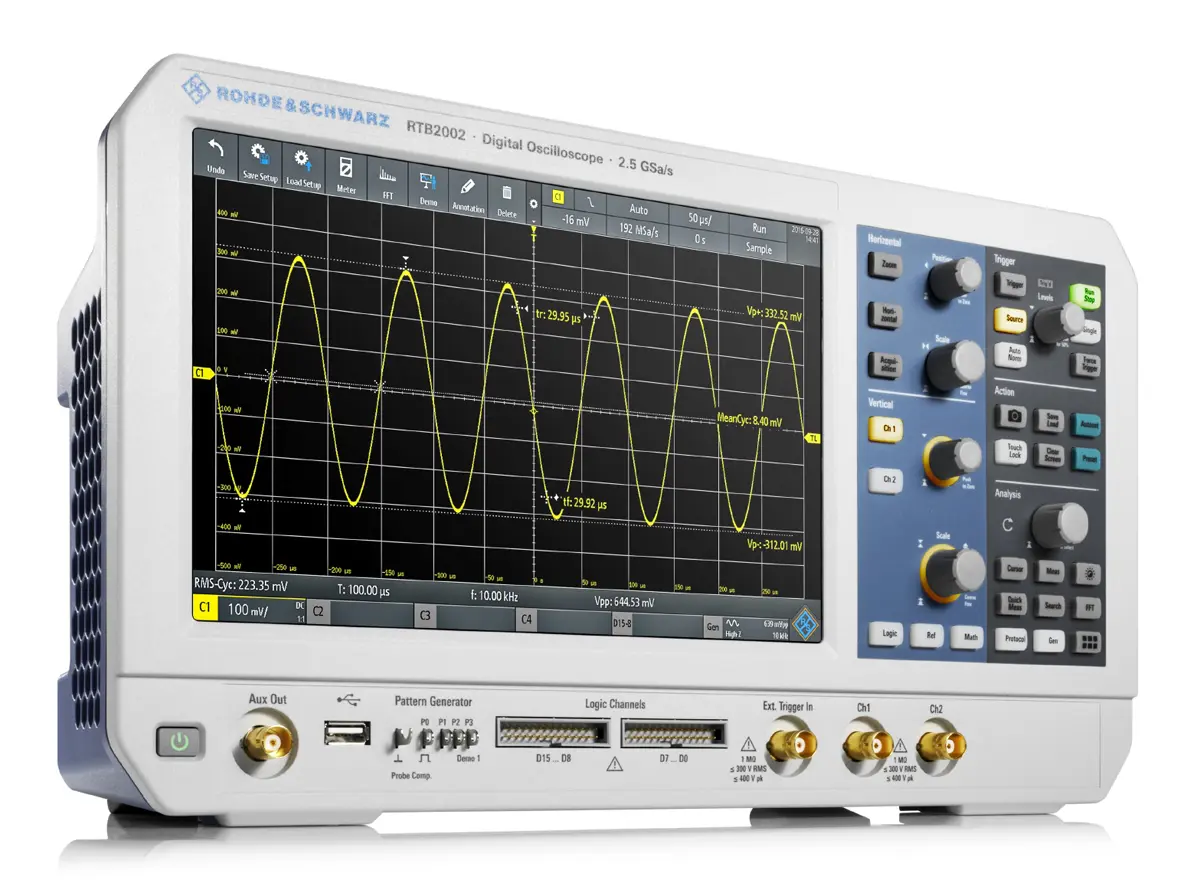 Produktfoto 1 von Rohde & Schwarz RTB2000 RTB-2002 Mixed-Signal Tisch Oszilloskop 2-Kanal Analog 200MHz, ISO-kalibriert CAN, IIC, LIN,