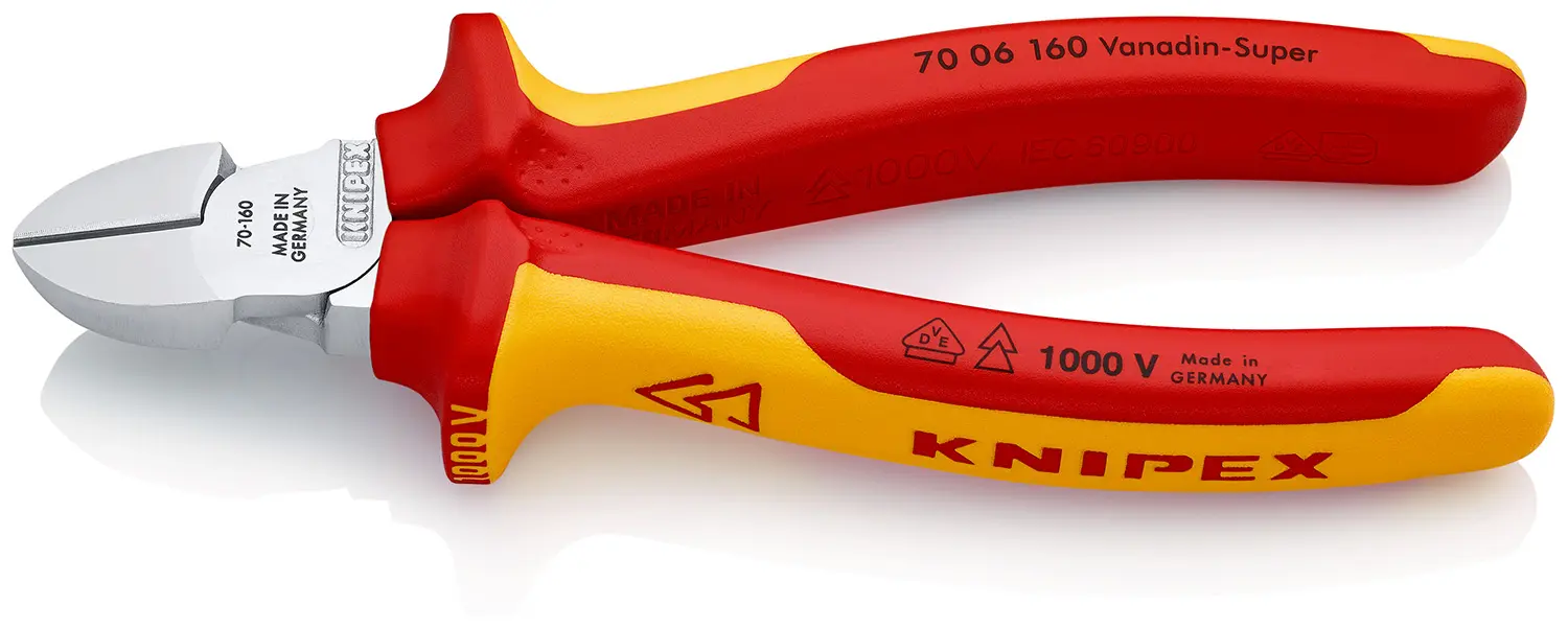 Produktfoto 1 von Knipex Knipex VDE 1000V zugelassen Mit abgeflachter Kante Diagonal Schließer (NO) 160 mm / Backen 10mm, Schneidleistung