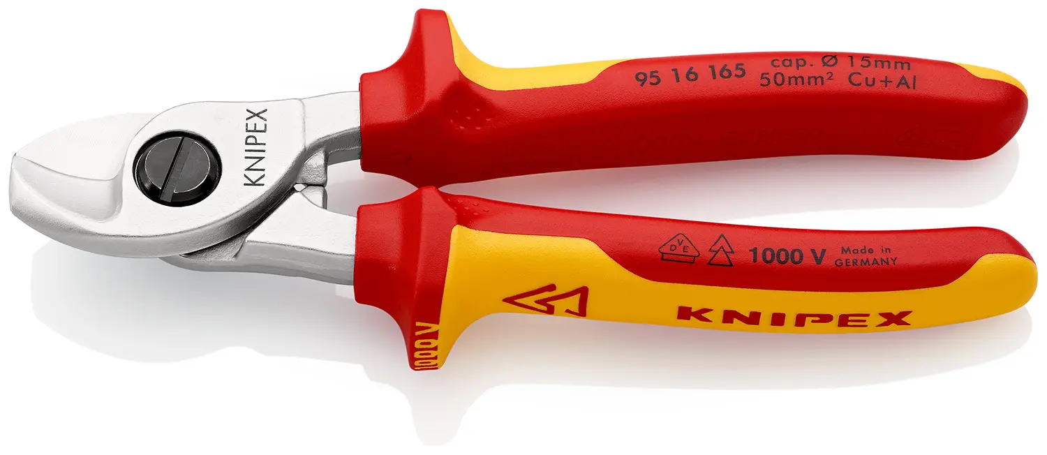 Knipex Knipex VDE 1000V zugelassen Kabelschere Kabelschneider Schließer (NO) 165 mm, Schneidleistung 15 mm