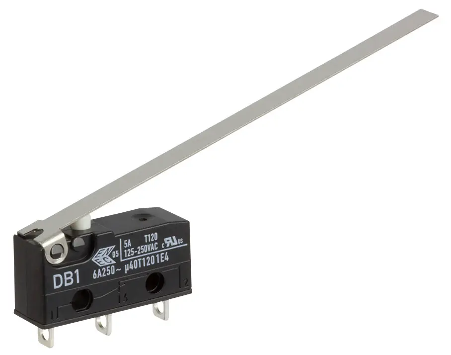 Produktfoto 1 von ZF Mikroschalter Scharnierhebel lang-Betätiger Lötanschluss, 6 A @ 250 V ac, SPDT 0,18 N -40°C - +120°C